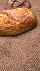Rye bread,white bread on the table close-up,with space for text