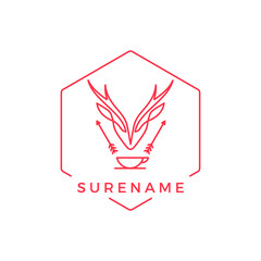 animal Deer moose head cup mug coffee tea cafe line art logo inspiration vector icon illustration custom logo design vector