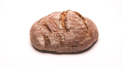 Round grey bread on white background