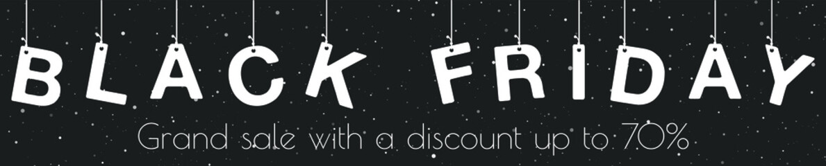 Black Friday Super Sale. Dark background isolated  text lettering. Horizontal banner, poster, header website. vector illustration