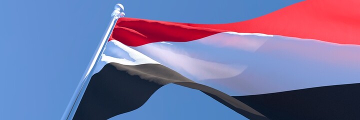 3D rendering of the national flag of Yemen waving in the wind