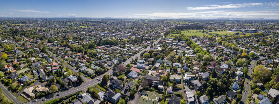 Aerial Drone Panoramic View Over Fairfield And Claudelands In The City Of Hamilton, In The Waikato Region Of New Zealand