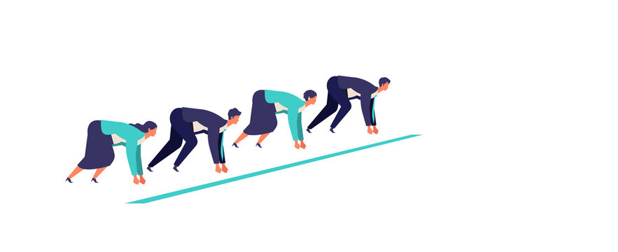 Businessman starting the race.  Active poses of business people.