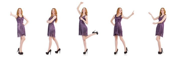 Woman giving thumbs up isolated on white