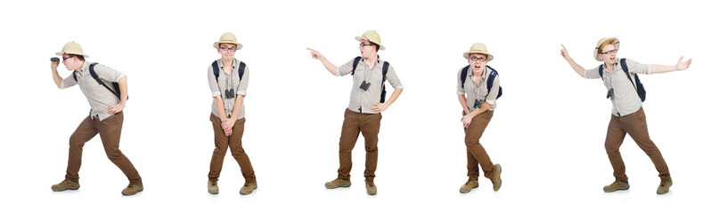 Man in safari hat in hunting concept