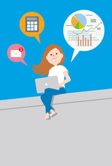 海を見ながらリモートワークをする女性2