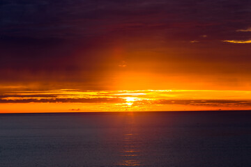Panoramic nature background (mountains, sea, trees, twilight lights in the sky, waterfront communities), naturally blurred through the wind, seen on tourist spots or scenic spots