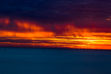 Panoramic nature background (mountains, sea, trees, twilight lights in the sky, waterfront communities), naturally blurred through the wind, seen on tourist spots or scenic spots