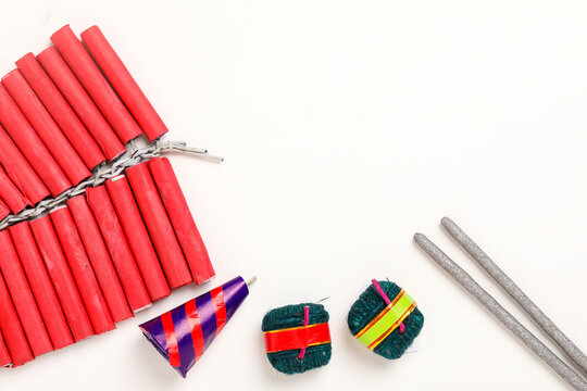 Indian festival diwali , firecrackers isolated on white background