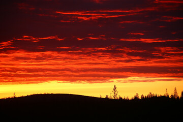 Fototapeta premium Impressive cloudscape, over the silhouette of mountain and tree