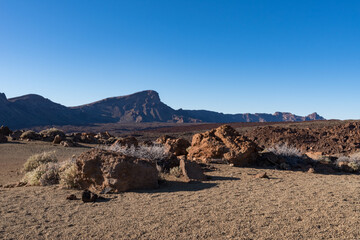 Views of lava field in the caldera of Mount Teide National Park, Tenerife, Canary Islands, Spain