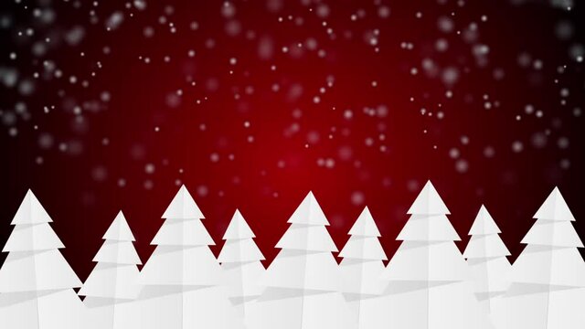 white fir paper vector animation and red sky with snow falling
