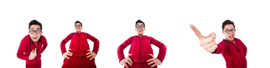 Funny sportsman isolated on white