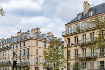 Paris, typical buildings in the Marais, in the center of the french capital