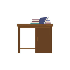 
A stack of books on the office table. The concept of the educational process or office work. Interior of an office workplace with books. Flat style. Vector illustration.