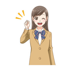 笑顔でガッツポーズする制服の女の子