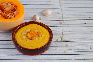 Pumpkin white bean hummus dip with chili powder