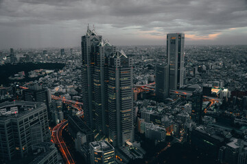 Obraz premium Tokyo city skyline at night as seen from the Tokyo Metropolitan Government Building, Shinjuku City.
