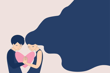 Man and woman. Guy and girl. Love. Mutual relations. Embrace. Romantic. Valentines day