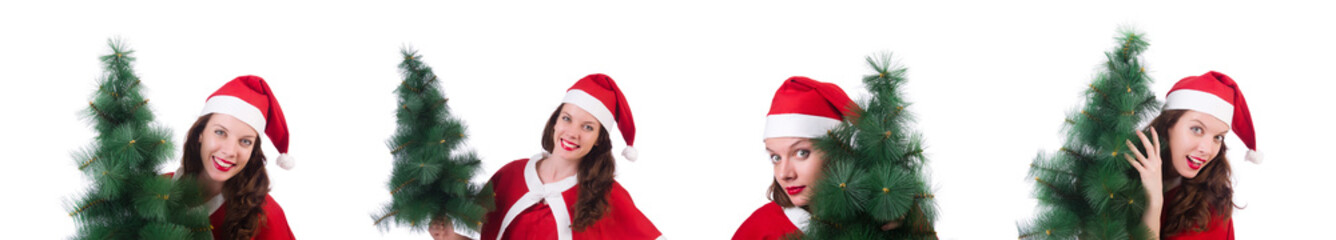 Snow girl santa in christmas concept isolated on white