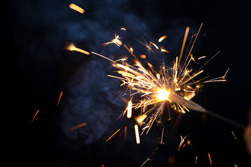 The burning sparklers diwali festival. Celebrating Diwali in india.
