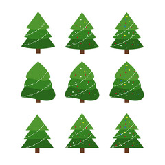 Vector set of cartoon Christmas trees