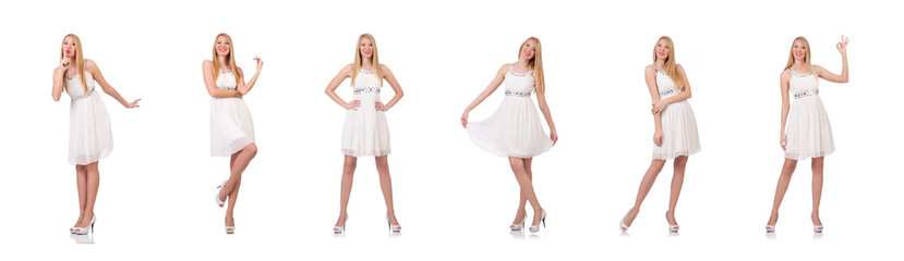 Beautiful woman in white dress isolated on white