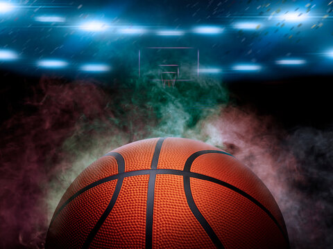 basketball on the color smoke background