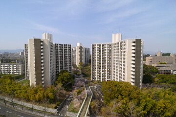 Fototapeta premium 千里ニュータウン竹見台（大阪府吹田市）のUR千里竹見台団地のスターハウス