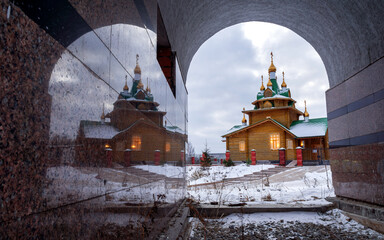 Church of the Holy Martyr Arkady of Yekaterinburg against the background of dawn clouds