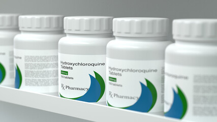 Facsimile Hydroxychloroquine Bottle On Shelf 3d Illustration