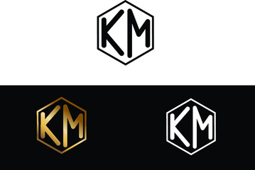 KM hexagon Shape minimalist logo Design