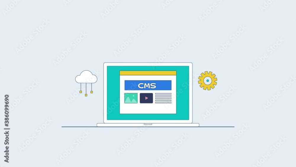Poster cms business solution technology, content management system, cloud application. 2d animation video.
