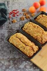 Apricot walnut goji berry oat loaf cake.
