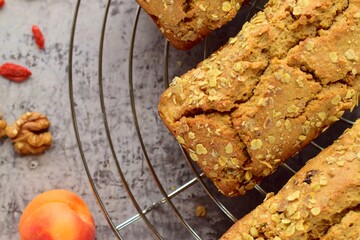 Apricot walnut goji berry oat loaf cake. 