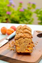 Apricot walnut goji berry oat loaf cake. Selective focus