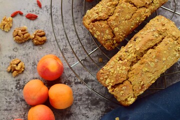 Apricot walnut goji berry oat loaf cake. 
