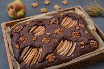 sweet Chocolate Brownie with pears and walnuts