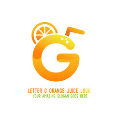 Letter g Orange Juice Logo Template Design Vector Illustration on White Background - Fresh Drink and Beverage Logo for Company - Cafe and Restaurant
