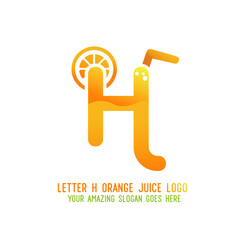 Letter H Orange Juice Logo Template Design Vector Illustration on White Background - Fresh Drink and Beverage Logo for Company - Cafe and Restaurant
