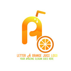 Letter A Orange Juice Logo Template Design Vector Illustration on White Background - Fresh Drink and Beverage Logo for Company - Cafe and Restaurant
