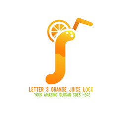 Letter S Orange Juice Logo Template Design Vector Illustration on White Background - Fresh Drink and Beverage Logo for Company - Cafe and Restaurant

