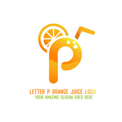 Letter P Orange Juice Logo Template Design Vector Illustration on White Background - Fresh Drink and Beverage Logo for Company - Cafe and Restaurant
