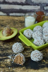 Avocado coconut chocolate protein energy balls
