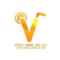 Letter V Orange Juice Logo Template Design Vector Illustration on White Background - Fresh Drink and Beverage Logo for Company - Cafe and Restaurant

