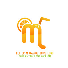 Letter M Orange Juice Logo Template Design Vector Illustration on White Background - Fresh Drink and Beverage Logo for Company - Cafe and Restaurant
