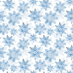 Christmas background with snowflakes. Winter seamless pattern for Christmas textile, paper and wrapping. White background