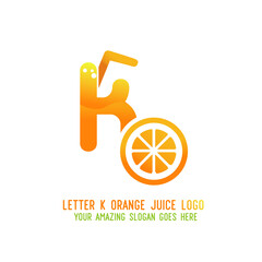 Letter K Orange Juice Logo Template Design Vector Illustration on White Background - Fresh Drink and Beverage Logo for Company - Cafe and Restaurant

