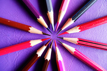 Pencil color put on purple background color
