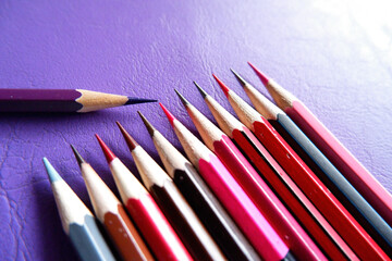 Pencil color put on purple background color